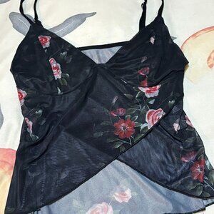 Floral Mesh Strappy Top, Size S